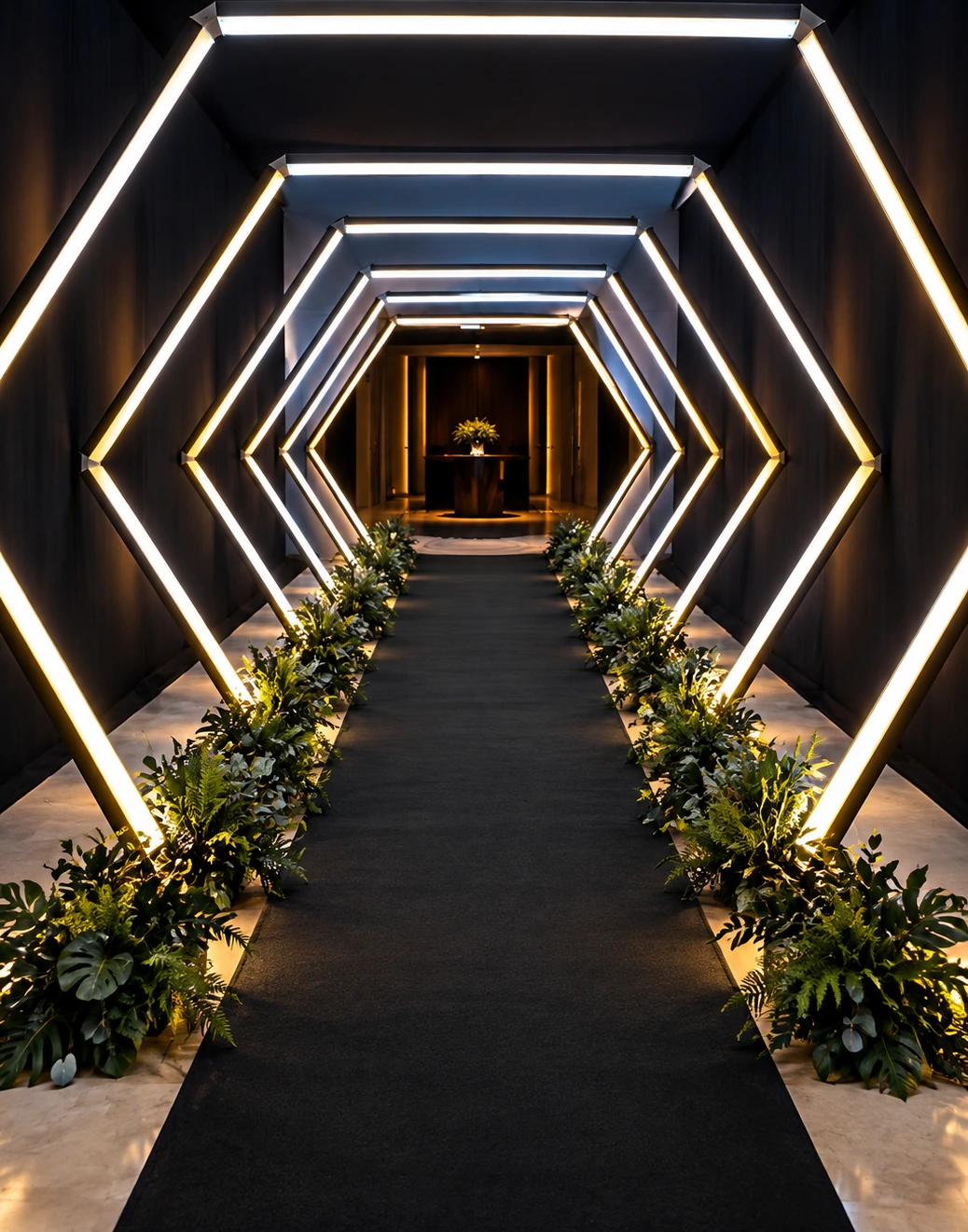 Túnel de hexágonos de LED